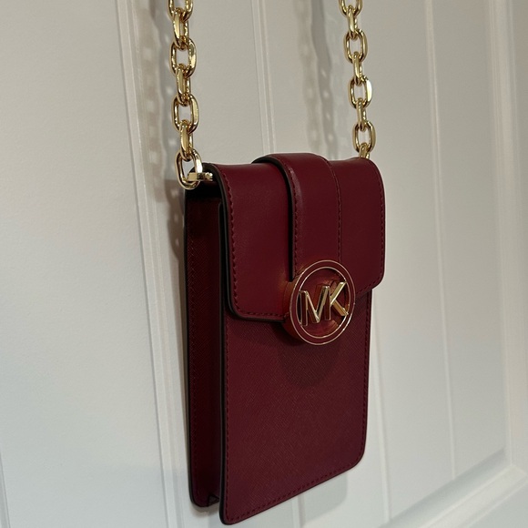 Michael Kors Carmen Burgundy and Gold Crossbody Bag - Picture 13 of 16